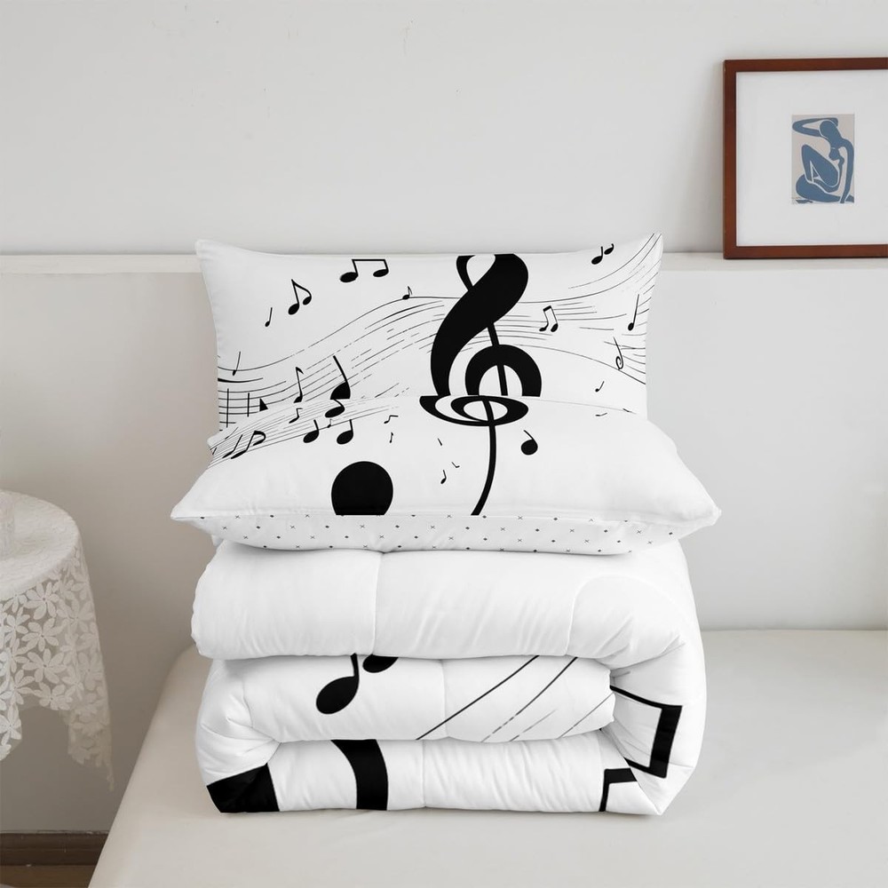 Girls Musical Notes Comforter Set, Musical Staves Pattern Down Comforter Twin...