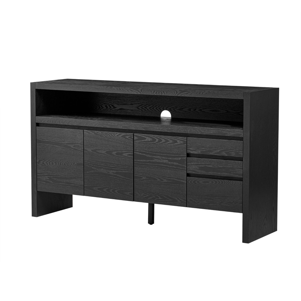 60" Modern Solid Ash Veneer Sideboard (3 Doors+3 Drawers, Semi-Open Shelf
