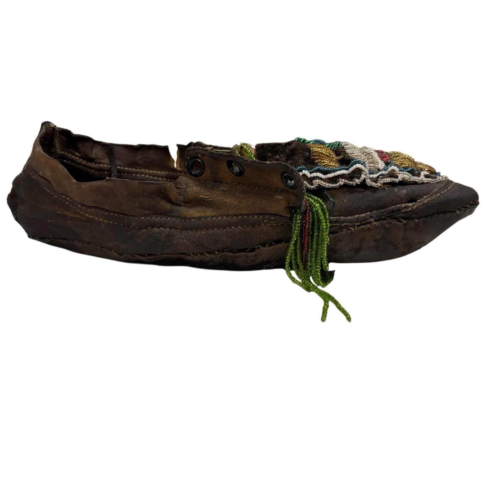 Old Antique Plains Native American Indian Beaded Moccasins Decorated Hide Shoes