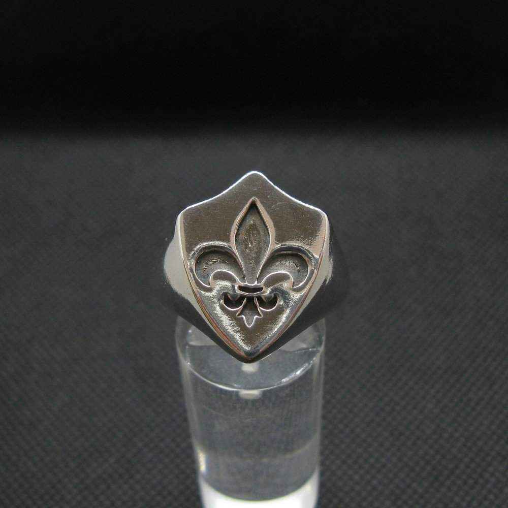 Sterling Silver Men Signet Ring Fleur De Lys Solid Genuine Hallmarked 925