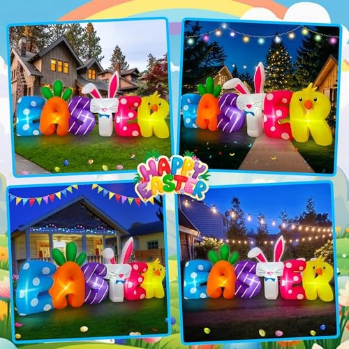 8 FT Easter Inflatables Banner Outdoor Decorations LED Lighted Easter Blow Up