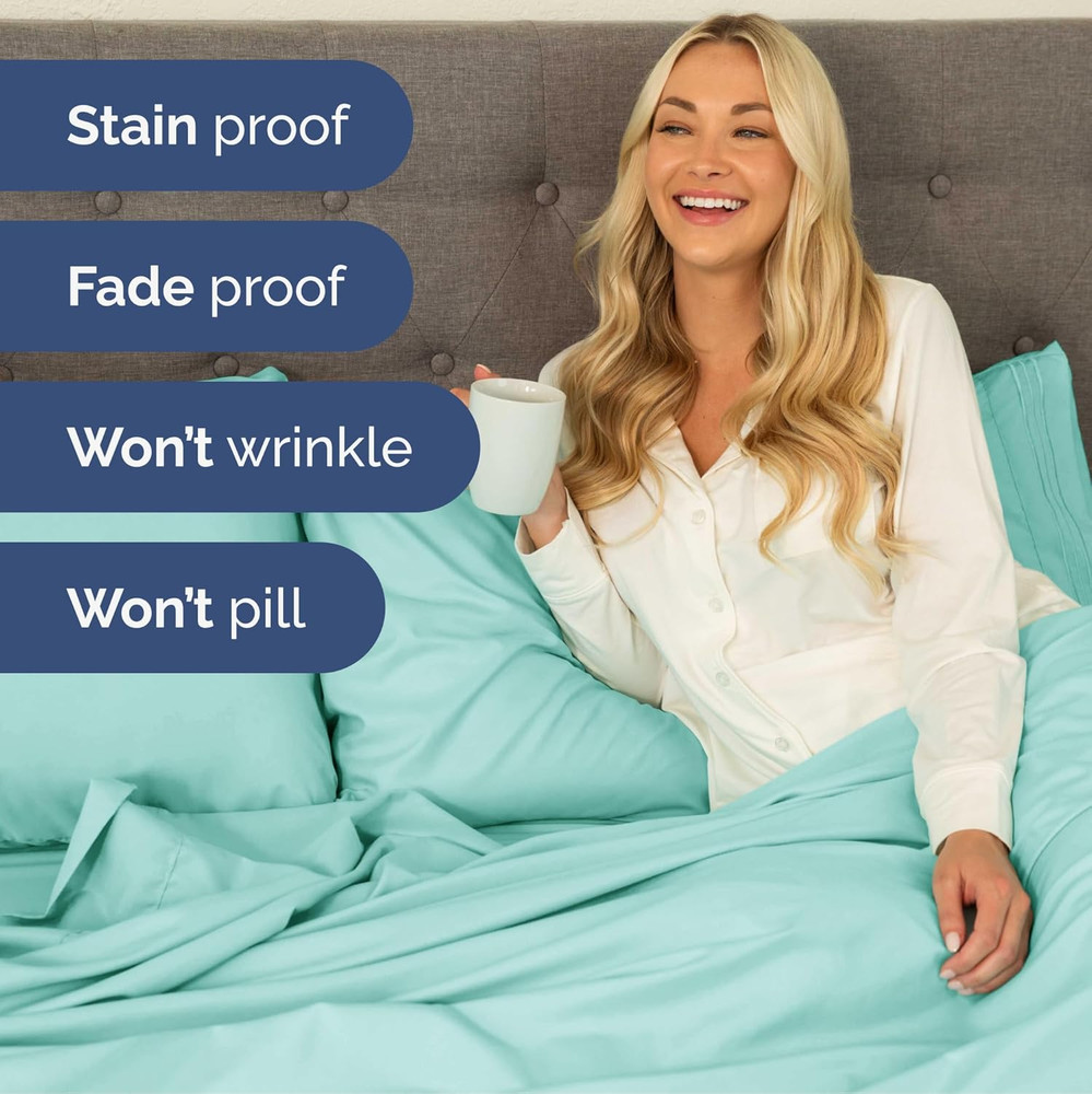 Extra Deep Split King Sheet Set - 7 Piece Breathable & Cooling Sheets - Hotel Lu