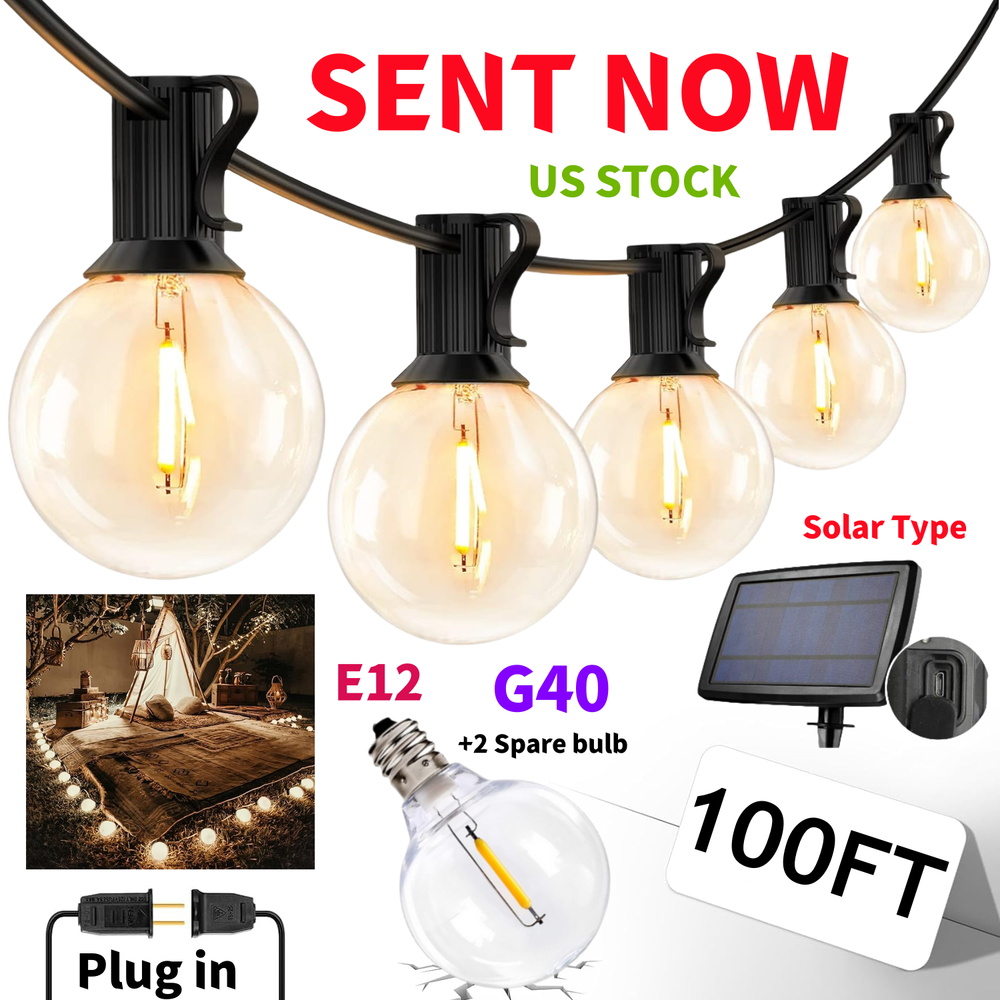 100ft Outdoor Globe String Light Waterproof Patio Light,Shatterproof Led Outside