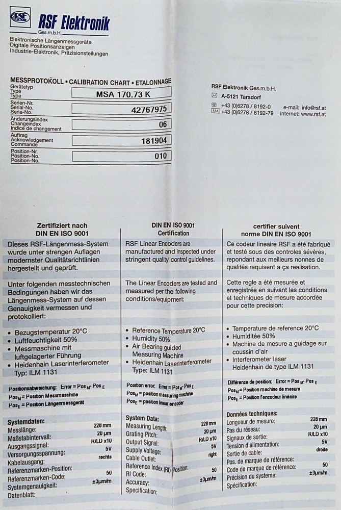 RSF Elektronik 42676975 MSA170.73K Linear Encoder