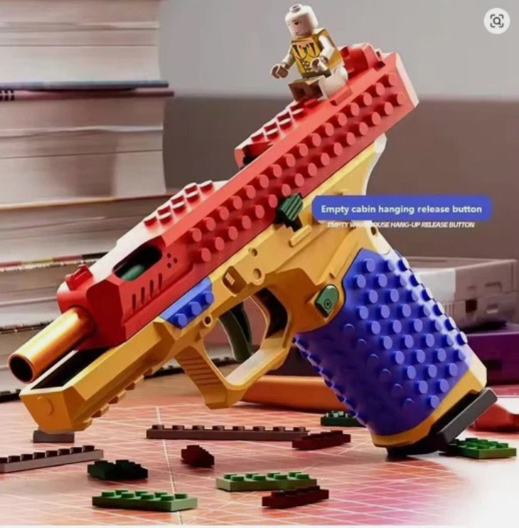 Building Block Pistol Shell Ejecting Continuous Firing Soft Bullet Toy Gun Gift