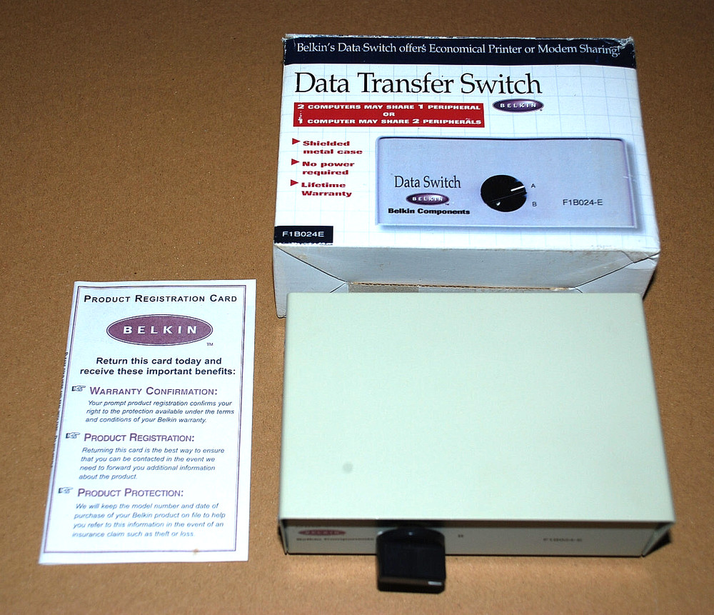 BELKIN Rotary 2 Port Data Transfer Switch F1B024-E Serial Parallel Printer Hub