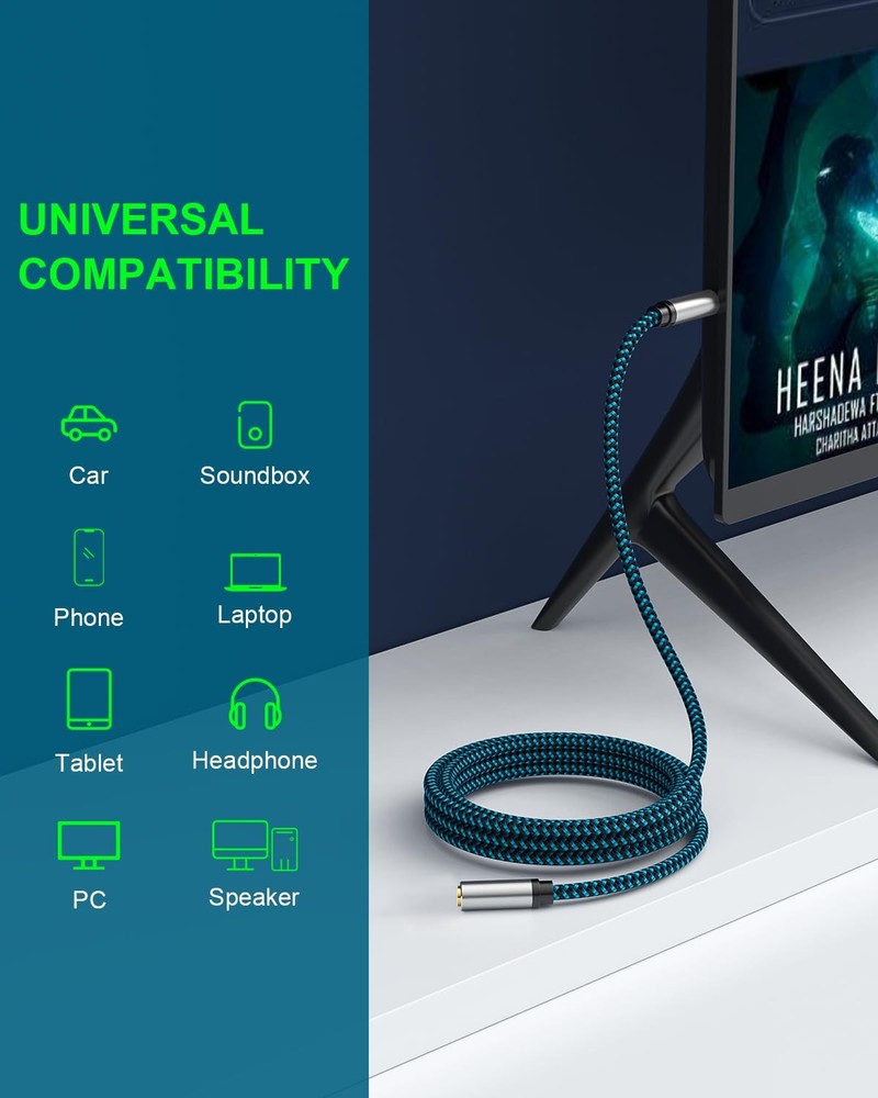 Headphone extension cable nylon braided ft