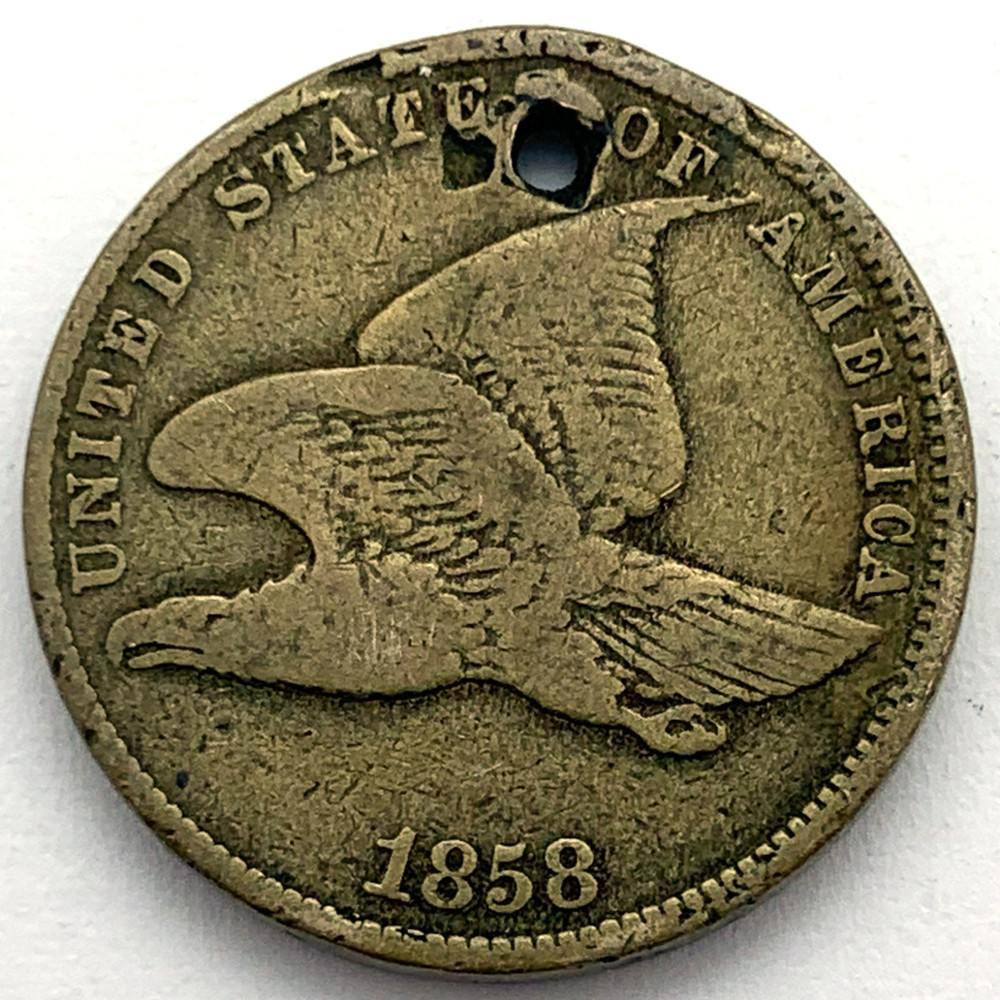 1858 1C Flying Eagle Cent: Holed