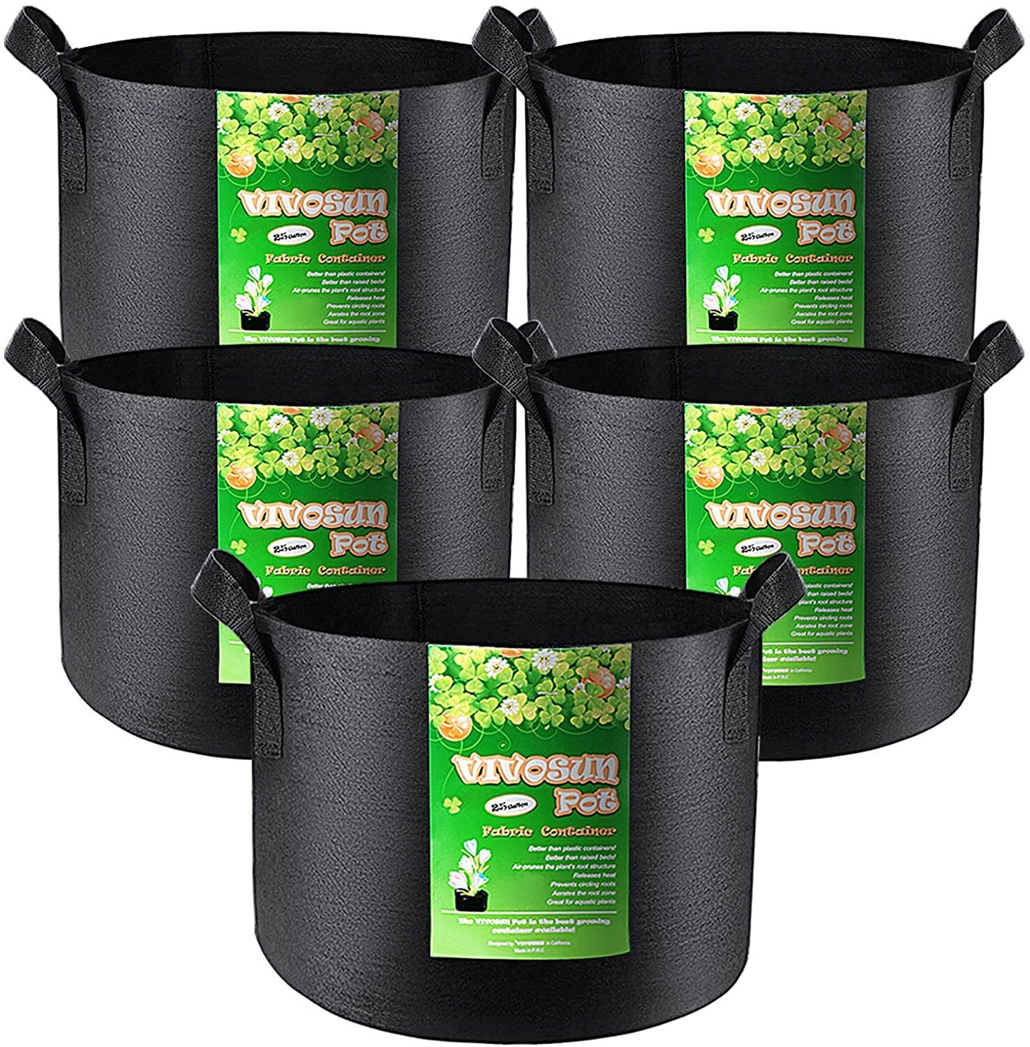 5-Pack 30 Gallon Grow Bags Heavy Duty Nonwoven Fabric Pots w/ Handles