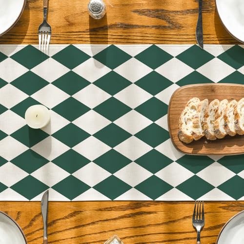 Diamond Plaid St. Patrick's Day Table Runner, 13" x 72", Table Runner Green