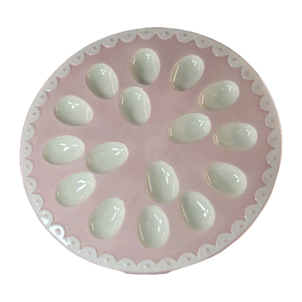 Pink Global Design Deviled Egg Plate Dish Tray Server Easter Spring Dish 16 Eggs