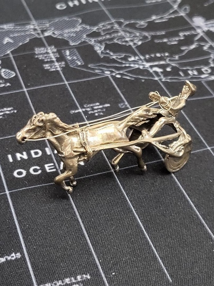 Solid silver miniature racing horse and buggie