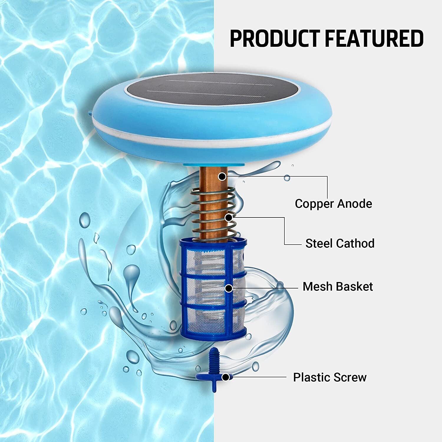 Solar powered Pool Ionizer Kills Algae Reduces Chlorine,Covers up to 35,000 gal