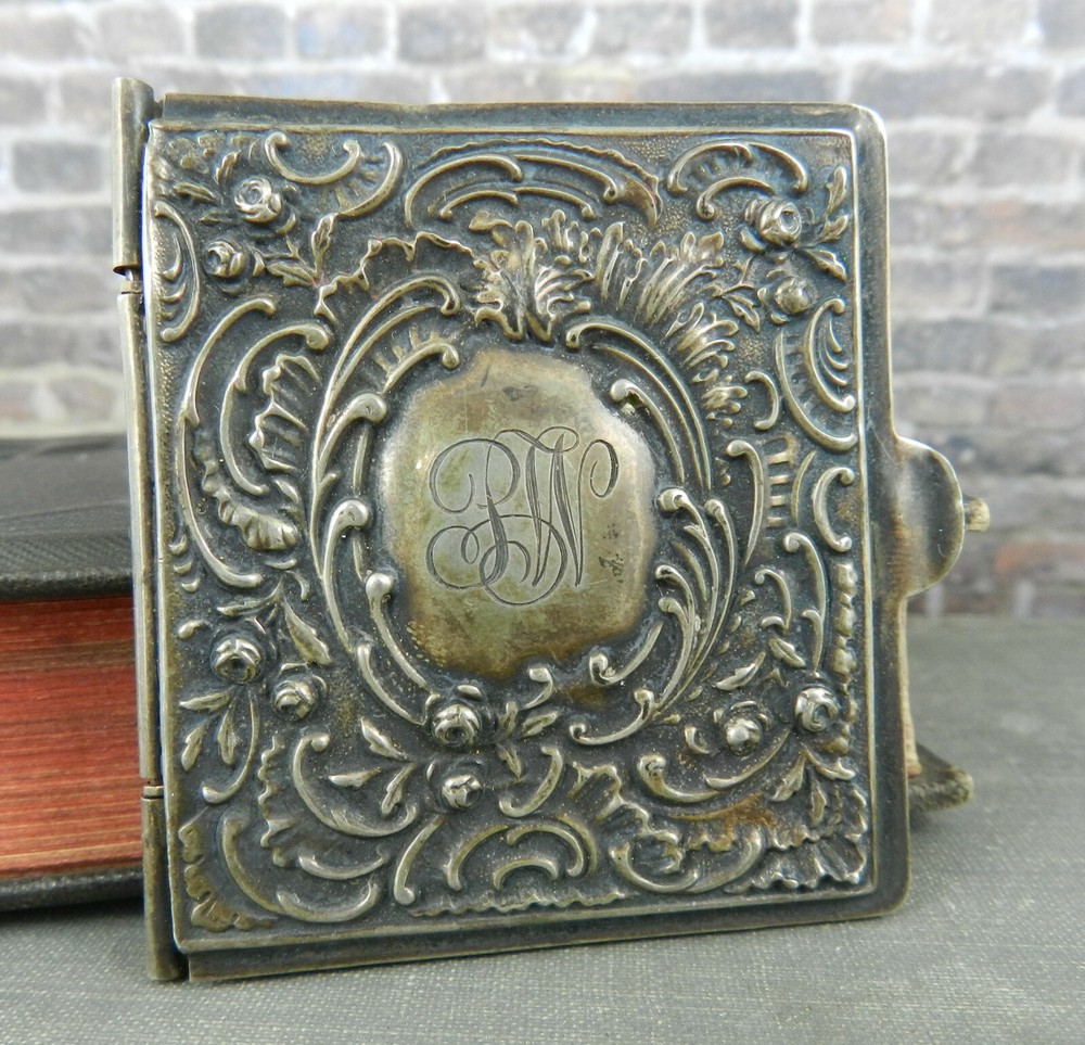 Antique Repousé Sterling Silver Hinged Purse / Pocket Note Book