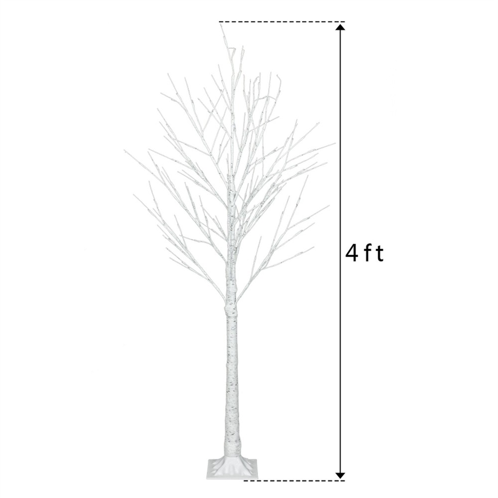 US 4ft Prelit White Snowflake Artificial Birch Christmas Tree w/48LED Lignt&Base