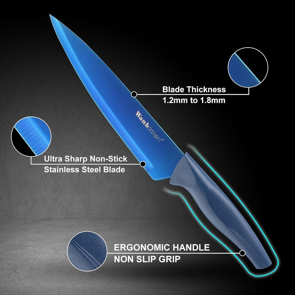 Flexible Blue Chef Knife Set - Precision Edge Technology, Safe Sheath Included