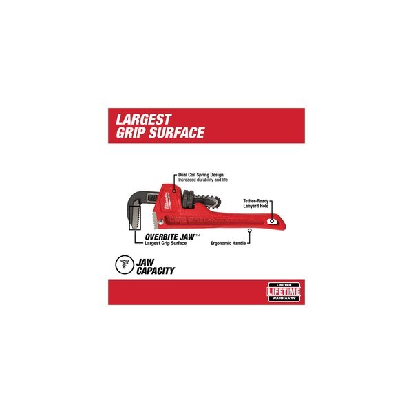 Milwaukee Tool 48-22-7106 6 In L 3/4 In Cap. Cast Iron Straight Pipe Wrench