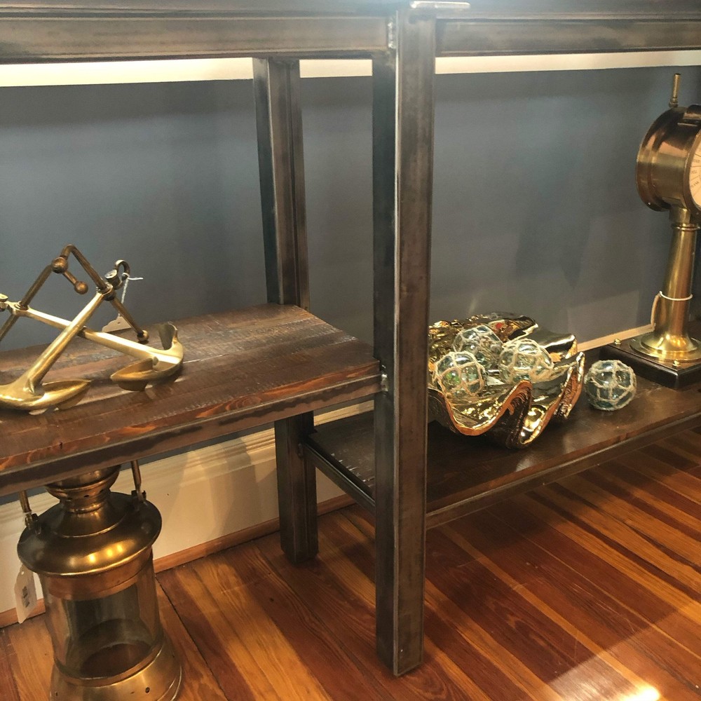 Console, Asymmetrical Double Shelf, 79” x 17” x 38”