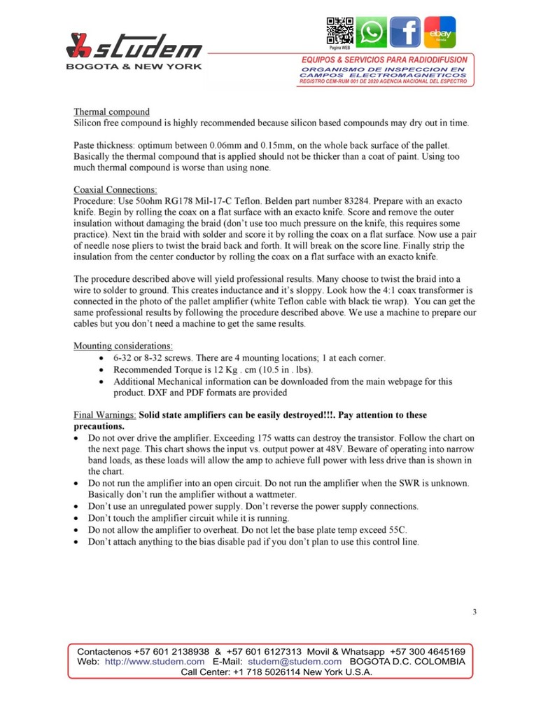 STUDEM FM BROADCAST AMPLIFIER 86 – 110MHz Pout: 170W