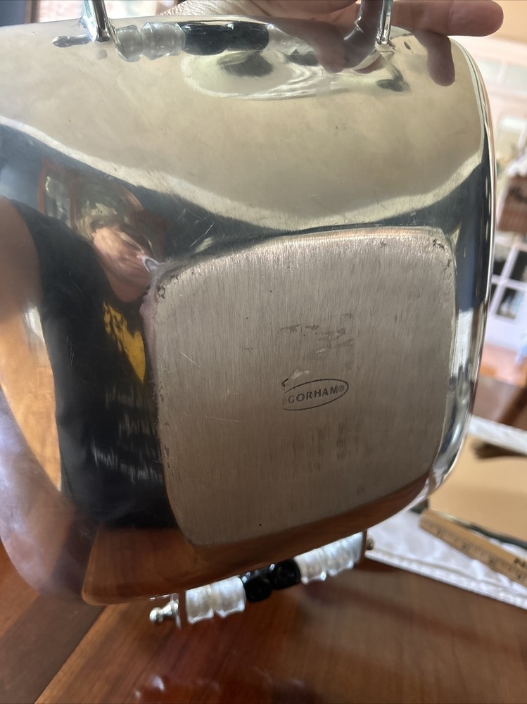 Gorham Serving Platter Rectangular Bowl Beaded Handles 14"x 11" Evening Bloom