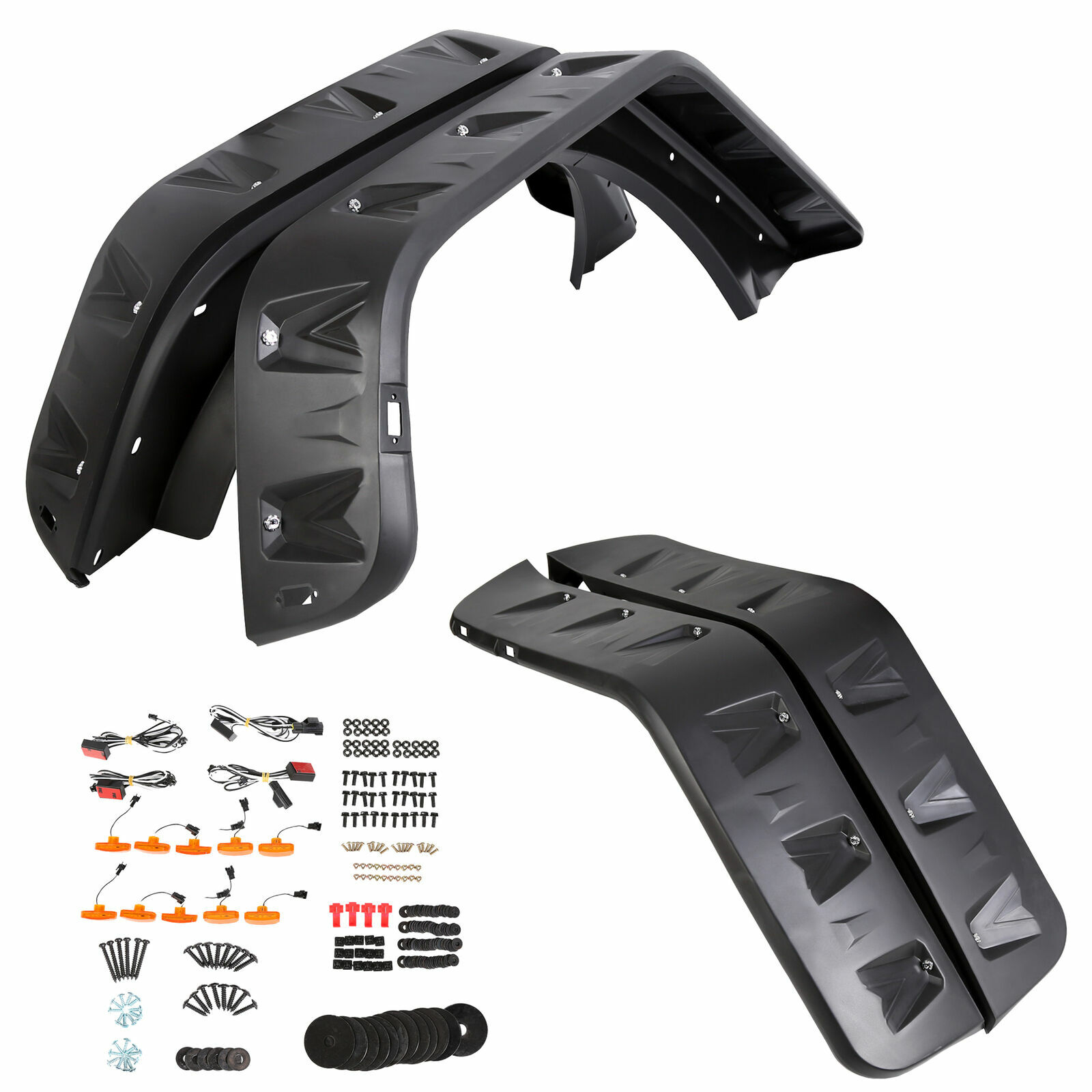 FOR 07-18 JEEP WRANGLER JK 4PCS POCKET-RIVETED STYLE WHEEL FENDER FLARES W/ LED