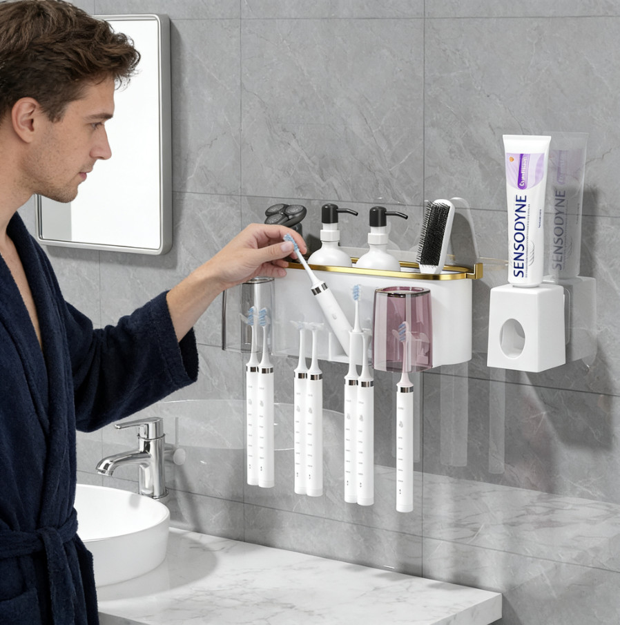 Multifunctional Wall Mount Toothbrush Holder Rack Organizer Automatic Toothpaste