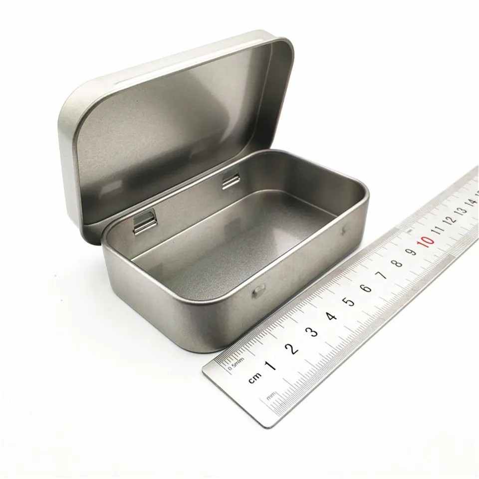 Metal Rectangular Mini Tin Storage Box with Lid Portable Organizer Case