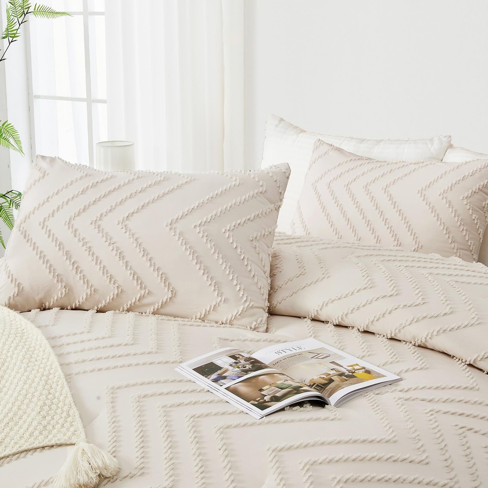 Queen Comforter Set Beige, Comforters Queen Size Boho Cream Soft Warm Tufted ...