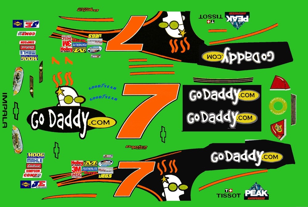 #7 Danica Patrick Go Daddy Chevy Impala 2011 1/43rd Scale Waterslide Decals