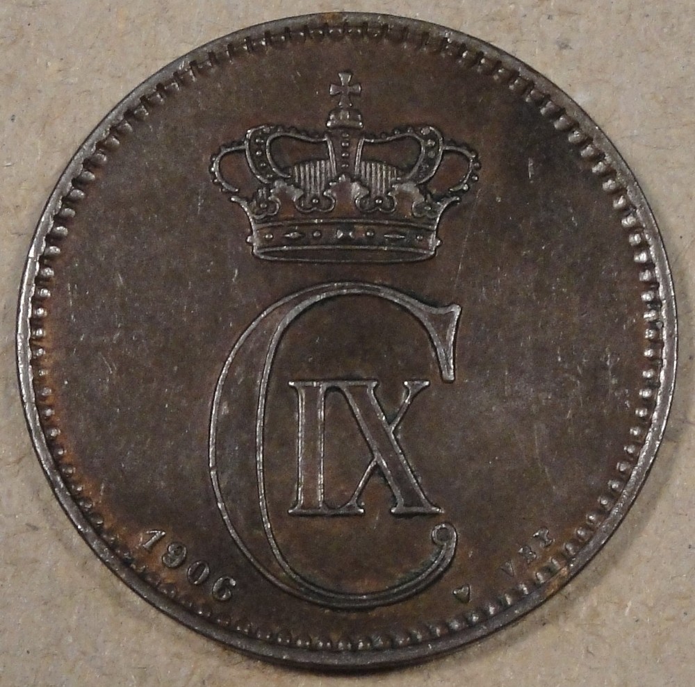 Denmark 1906 Five Ore Better Circulated Grade Coin