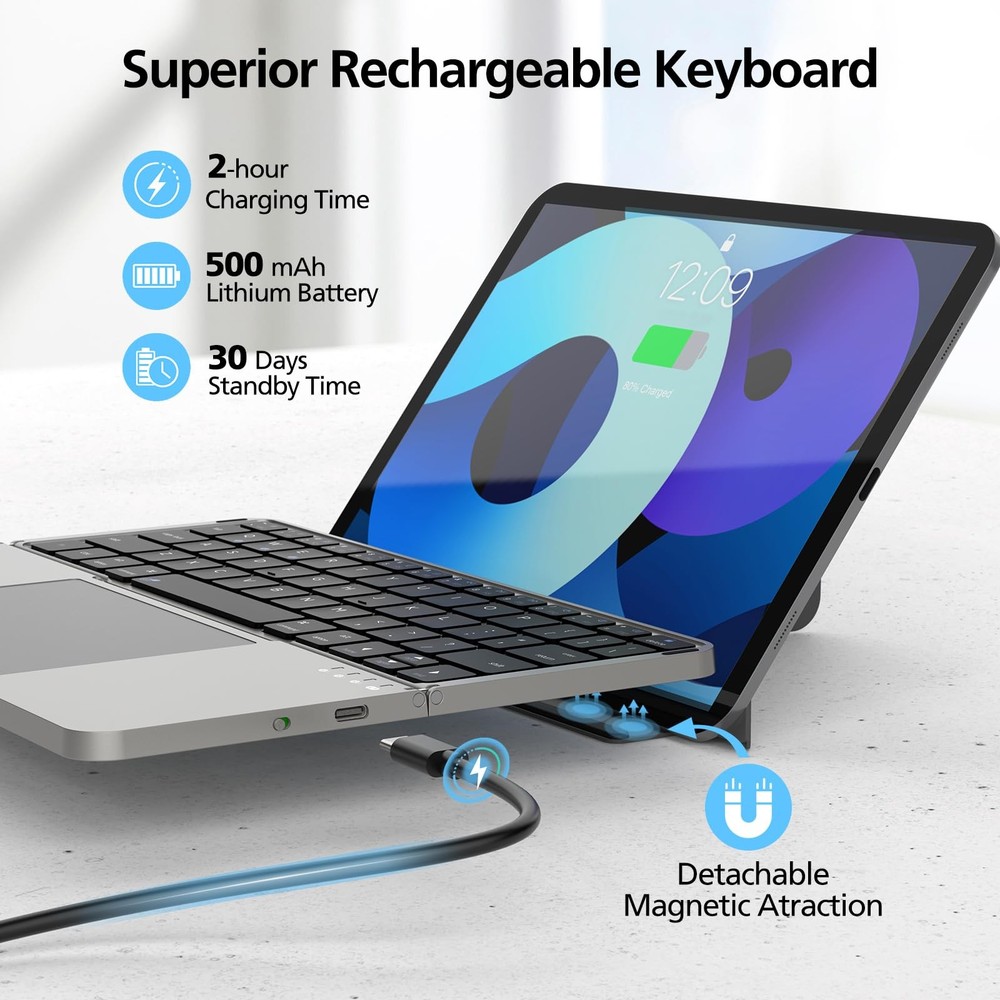 MicroPack Foldable Bluetooth Keyboard with Touchpad & Stand for Grey