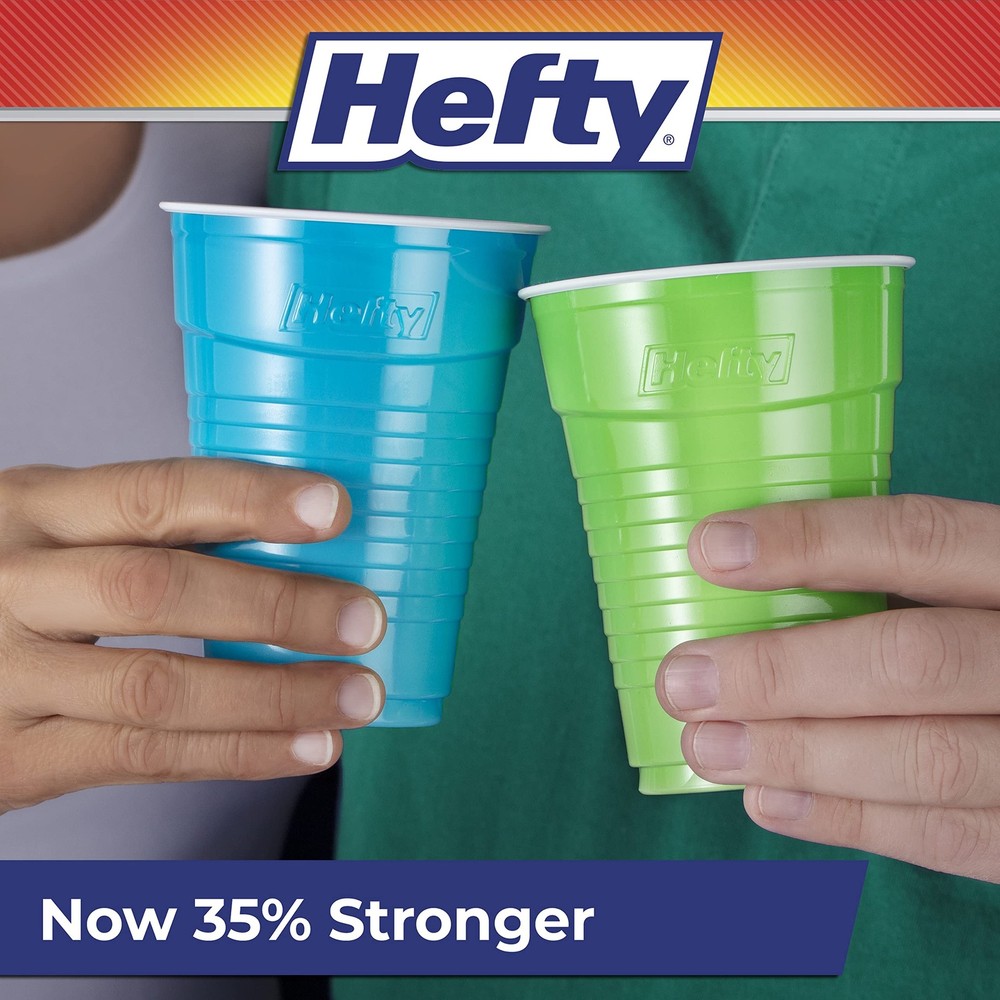 Hefty Party On Disposable Plastic Cups, Assorted, 100 count, Assorted Colors