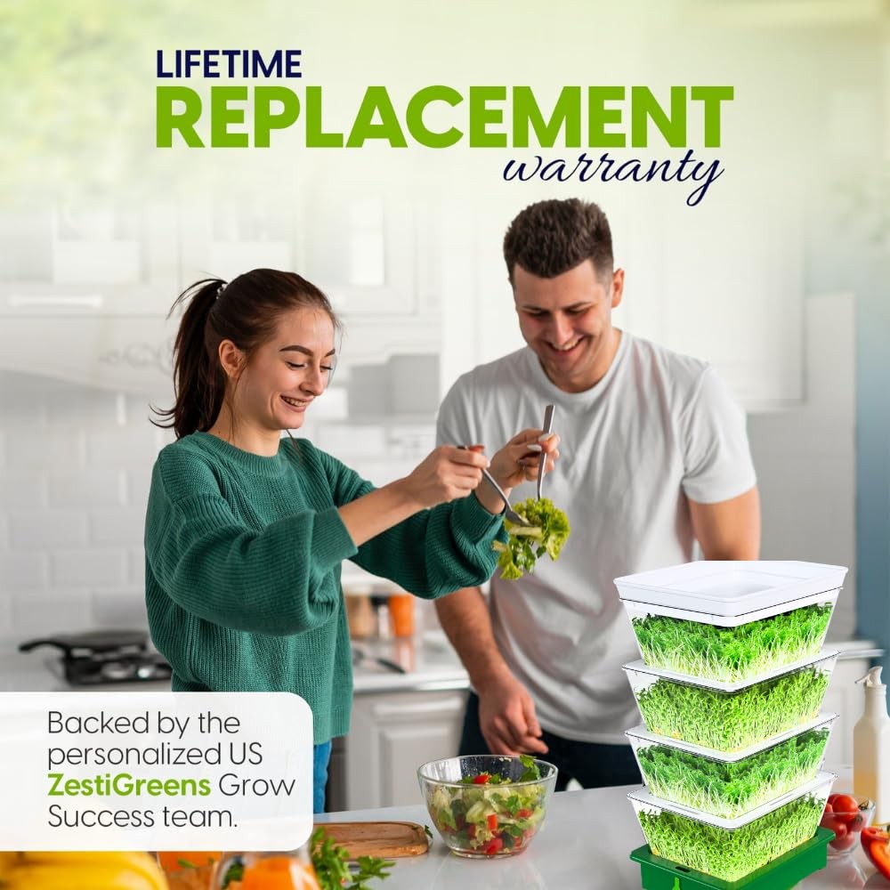 ZESTIGREENS 4-Tier Sprouting Kit - Stackable Seed Sprouter Tray w/ Drain Spout