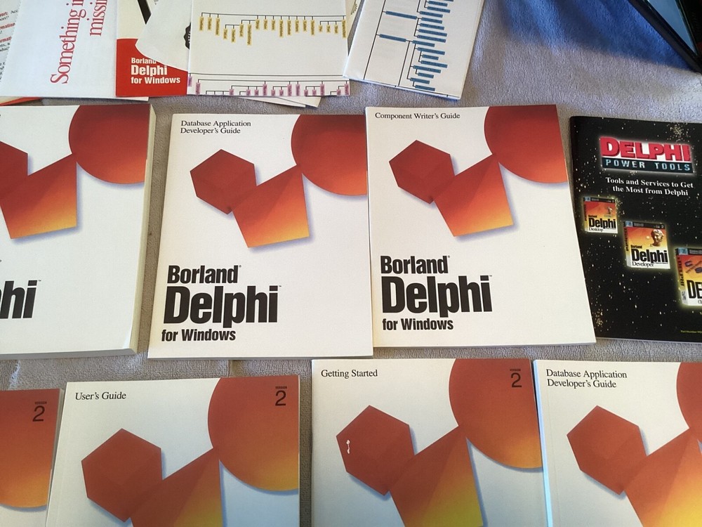 Vintage software developer Borland Delphi version 2 ,manuals etc.