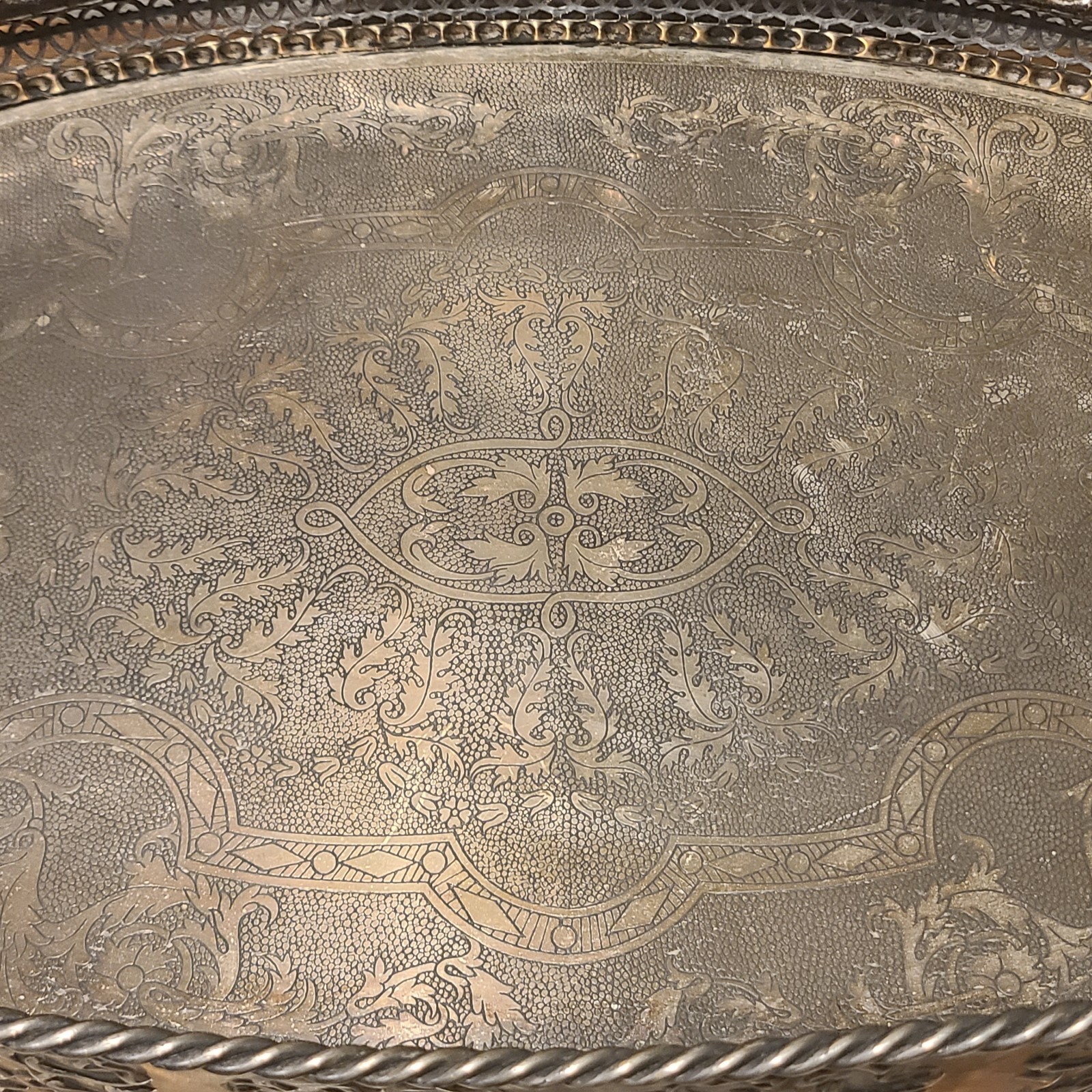 Castilian Imports Vintage Solid Brass Decorated Table Tray 27"X 16” X 6” Heavy