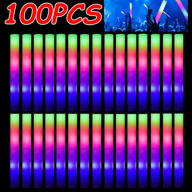 100 PCS LED Light Up Foam Sticks Concert Rally Glow Sticks Party Rave Wands