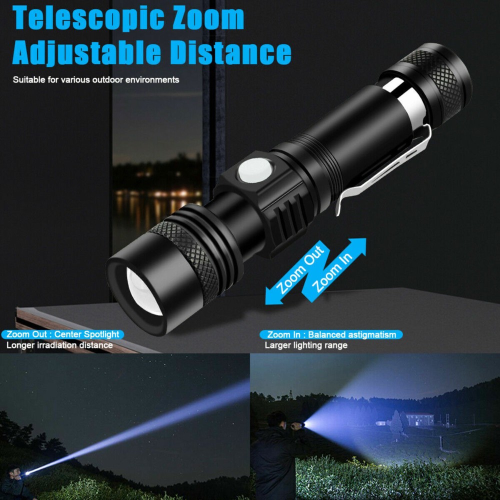 Tactical Flashlight Rechargeable Super Bright Zoomable LED USB C IP65 2 Pack
