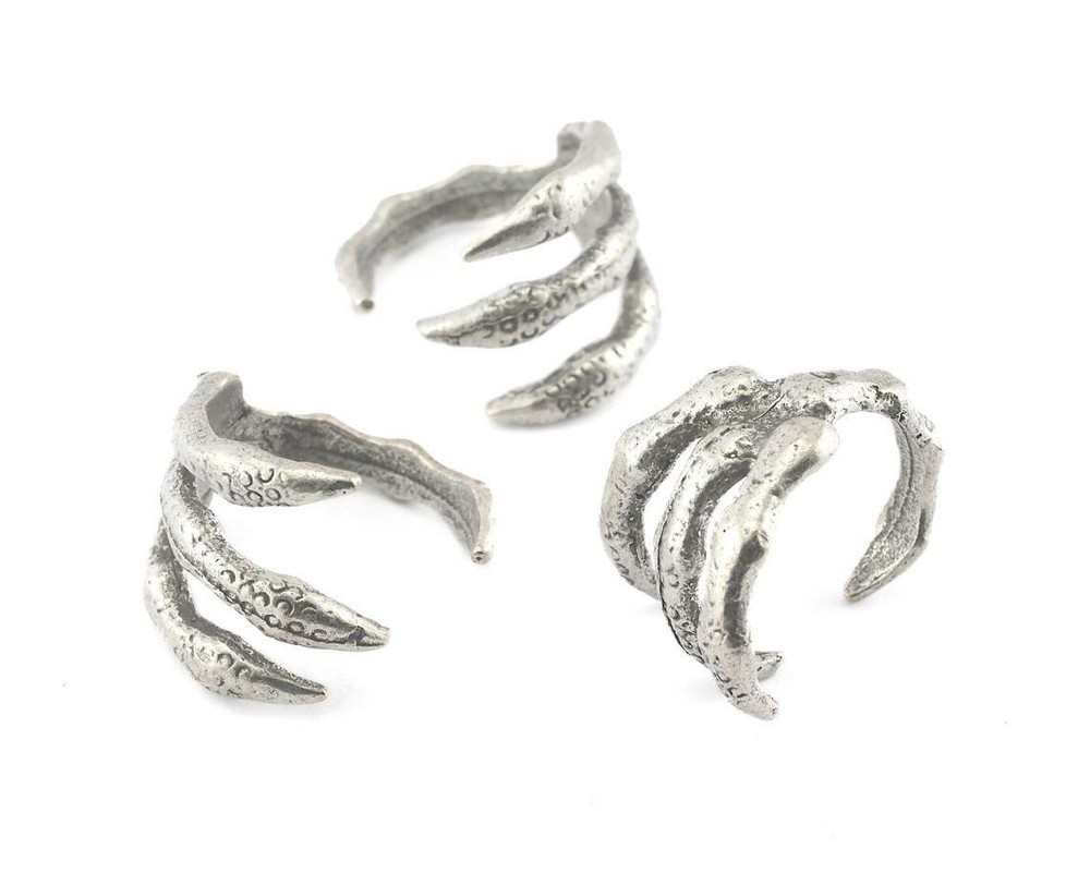 Ring Claw Adjustable Ring Antique Silver Plated Brass 6US Animals Witch Horror