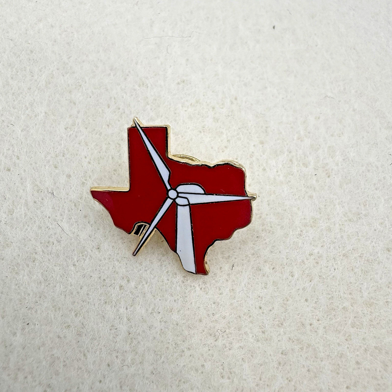 Texas State & Wind Turbine Pin Gold Tone  -  GREEN ENERGY Red Enamel