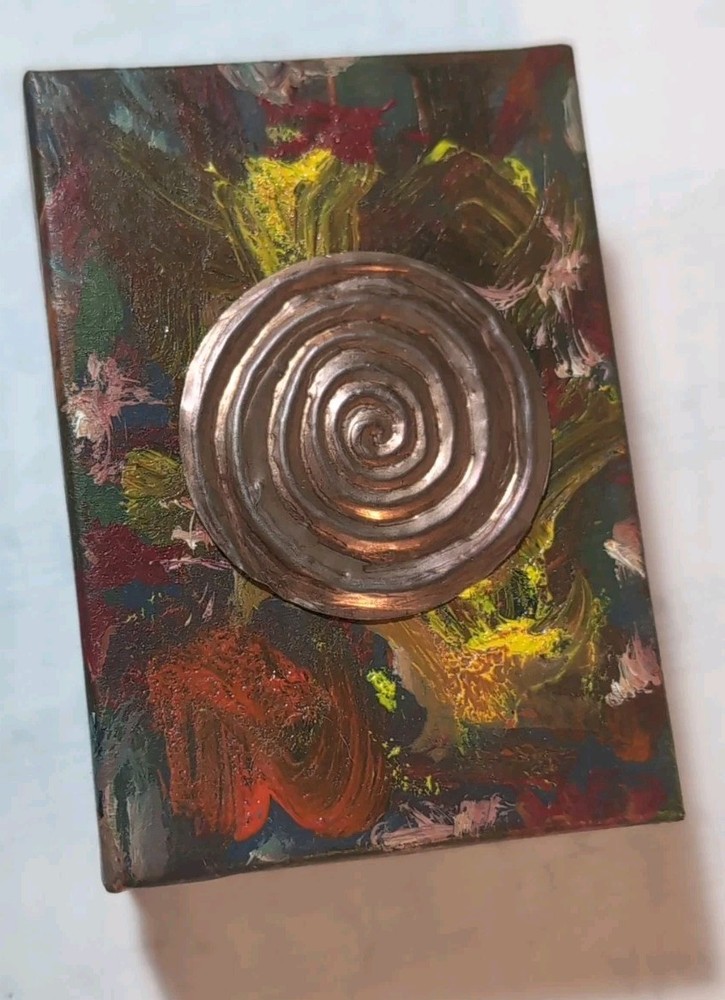 Memory Trinket Stash Box Copper Embossed Funky Spiral Labyrinth Design