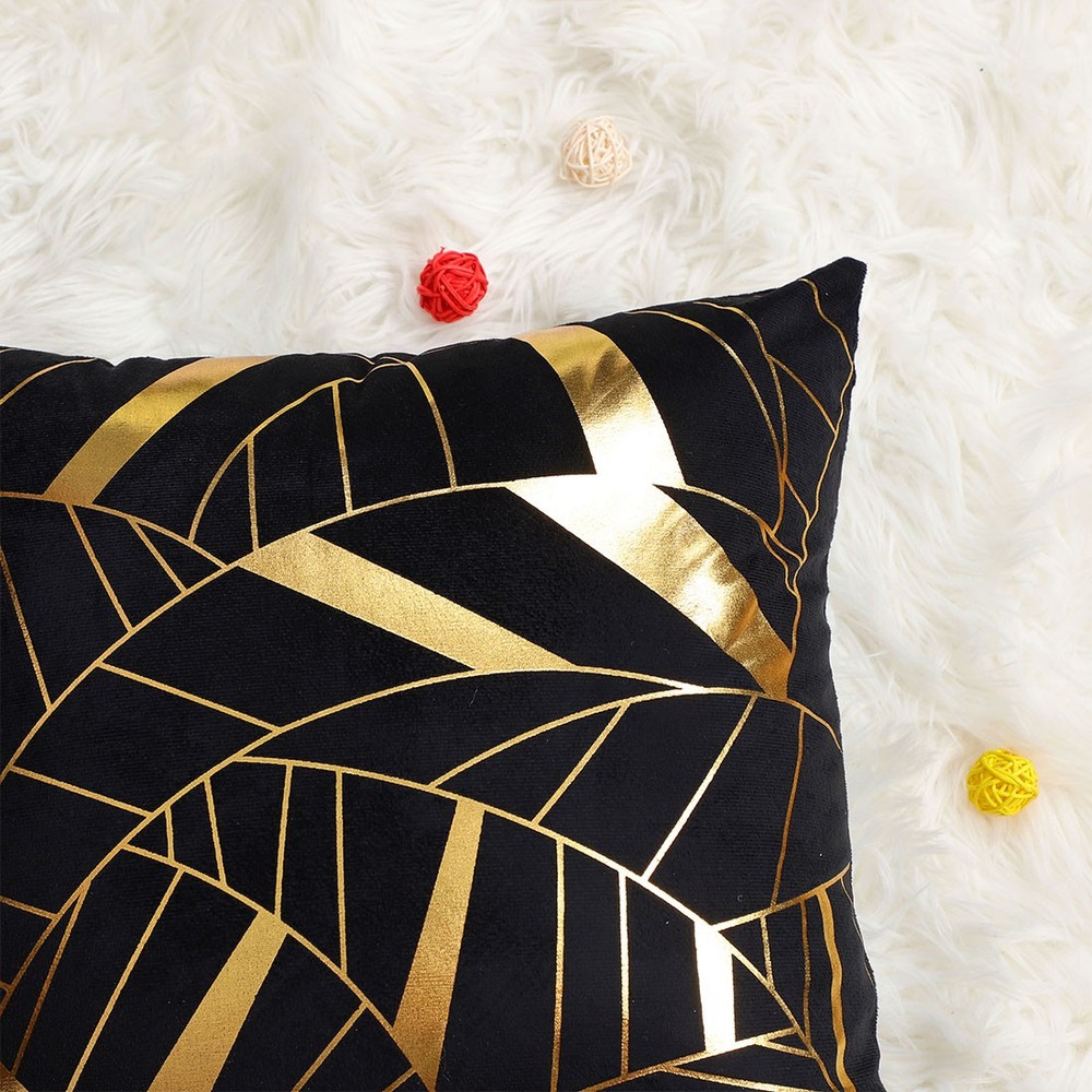 2 Pcs Gold Stamping Soft Decorative Square Throw Pillow Covers, Geometry Pattern