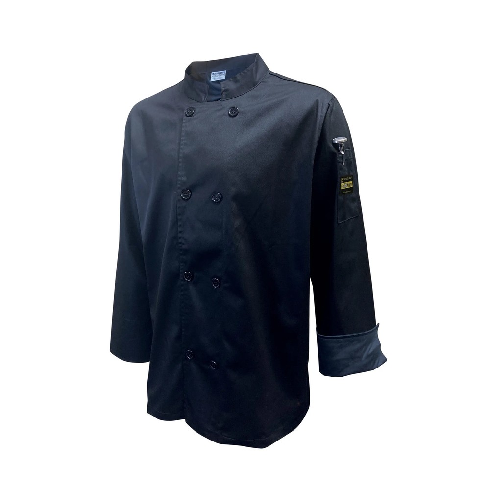 Thunder Group Chef Regalia Women's Black Long Sleeve Chef Jacket - Medium