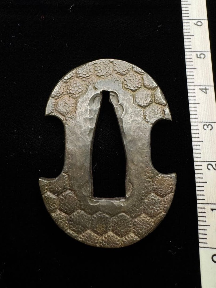 Unsigned Iron Tsuba Hexagon Pattern With Turtle Shell Motif Antique Art