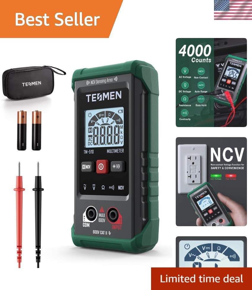 Accurate Digital Multimeter – 4000 Counts with Non-Contact Functionality, Green