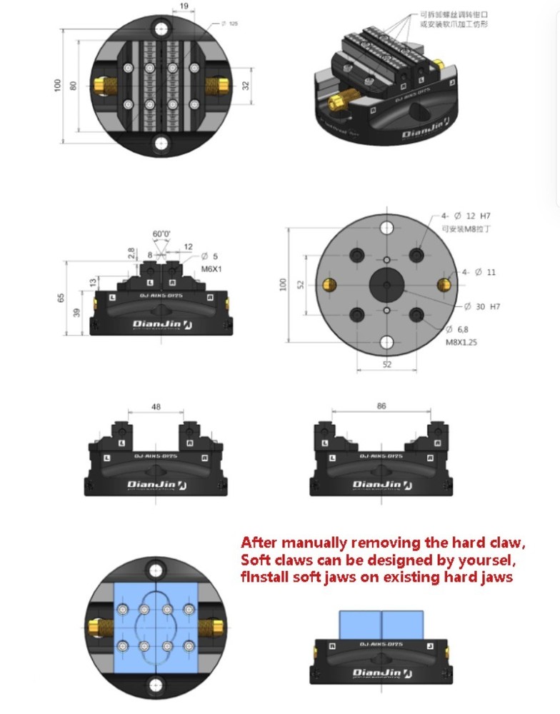 Four & Five Axis Machining Integral Self-centering Concentric Vice DJ-AIX5-D125