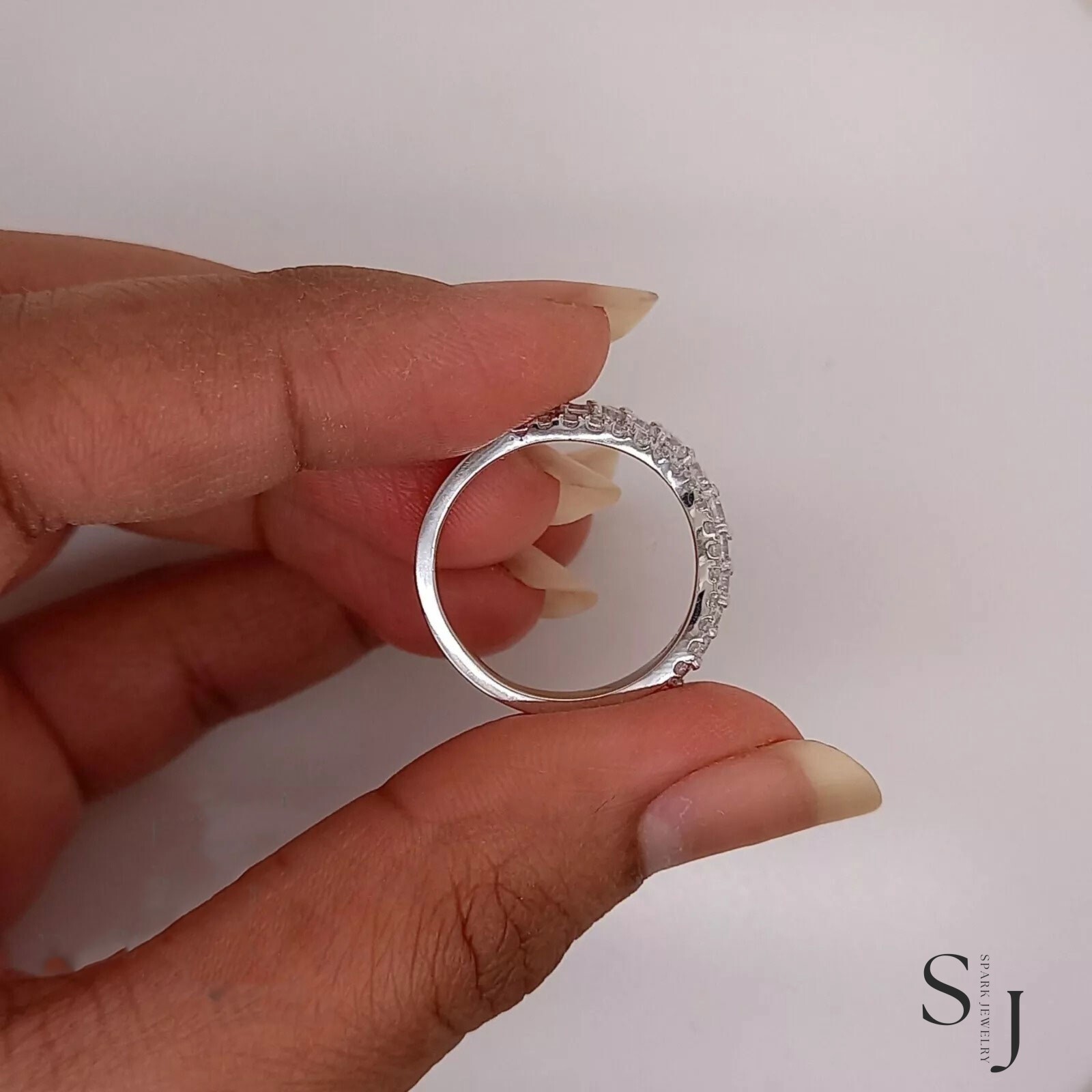 2.00 Carat VVS1 Round Cut Moissanite Eternity Wedding Band Solid 14k White Gold