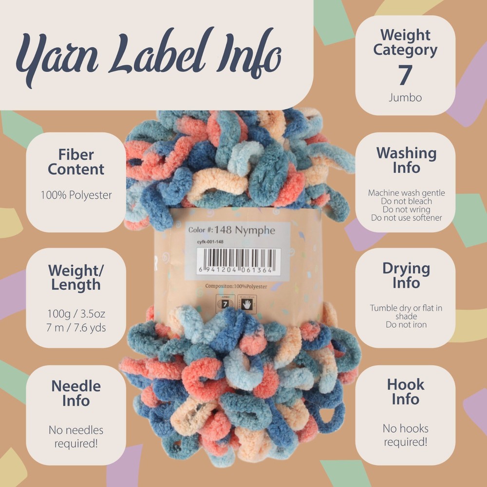 JubileeYarn Fun Finger Loops Yarn - Jumbo Polyester - Solid Colors