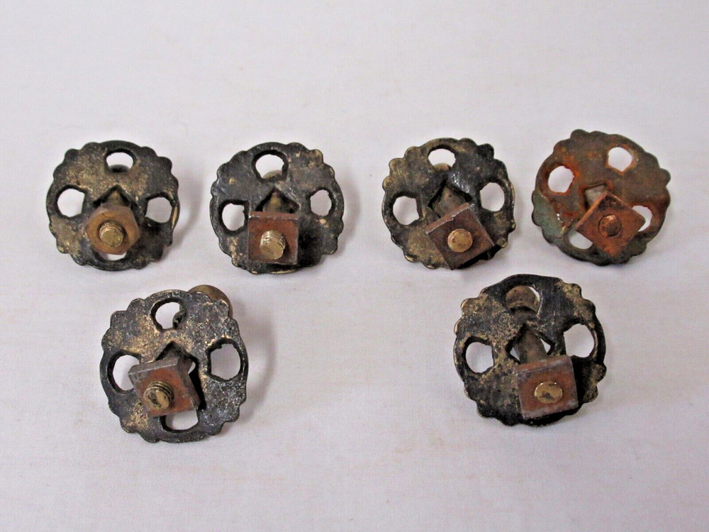 3 PR. (6) DRAWER PULL EYE POSTS W/ ORNATE BRASS BACK PLATES