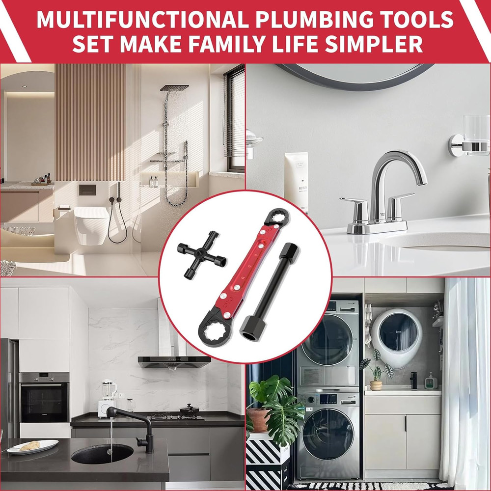 Plumbing Tools Angle Stop Wrench Kit - 3-Piece Plumber Tool Set with Threaded Dr