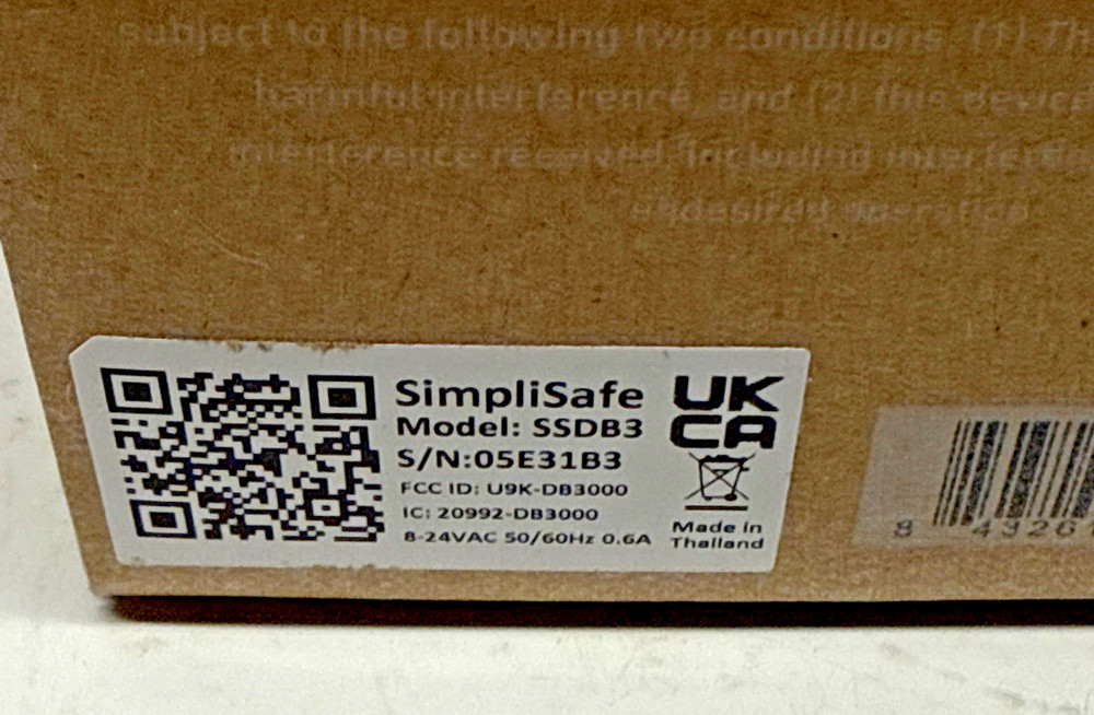 SimpliSafe SimpliCam Wired Video Doorbell Pro Model SSDB3